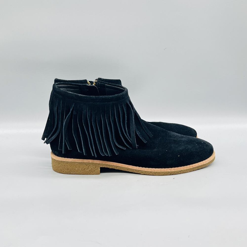 Kate Spade Boots Womens 10 Black Suede Fringe Ankle Low Heel Booties Shoes